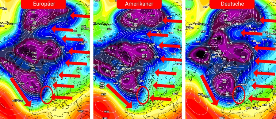 Displacement des Polarwirbels, bei der Deutschland in den Einflussbereich einer Vorderseitenanströmung der atlantische Frontalzone gelangt