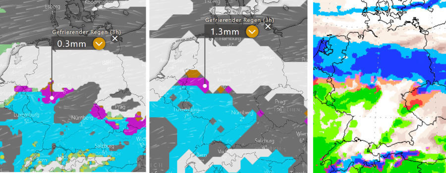 Die Bereiche Gelb, Lila, Rot und Orange beinhalten die höchste Unwetterwarnstufe Die Bereiche Gelb, Lila, Rot und Orange beinhalten die höchste Unwetterwarnstufe