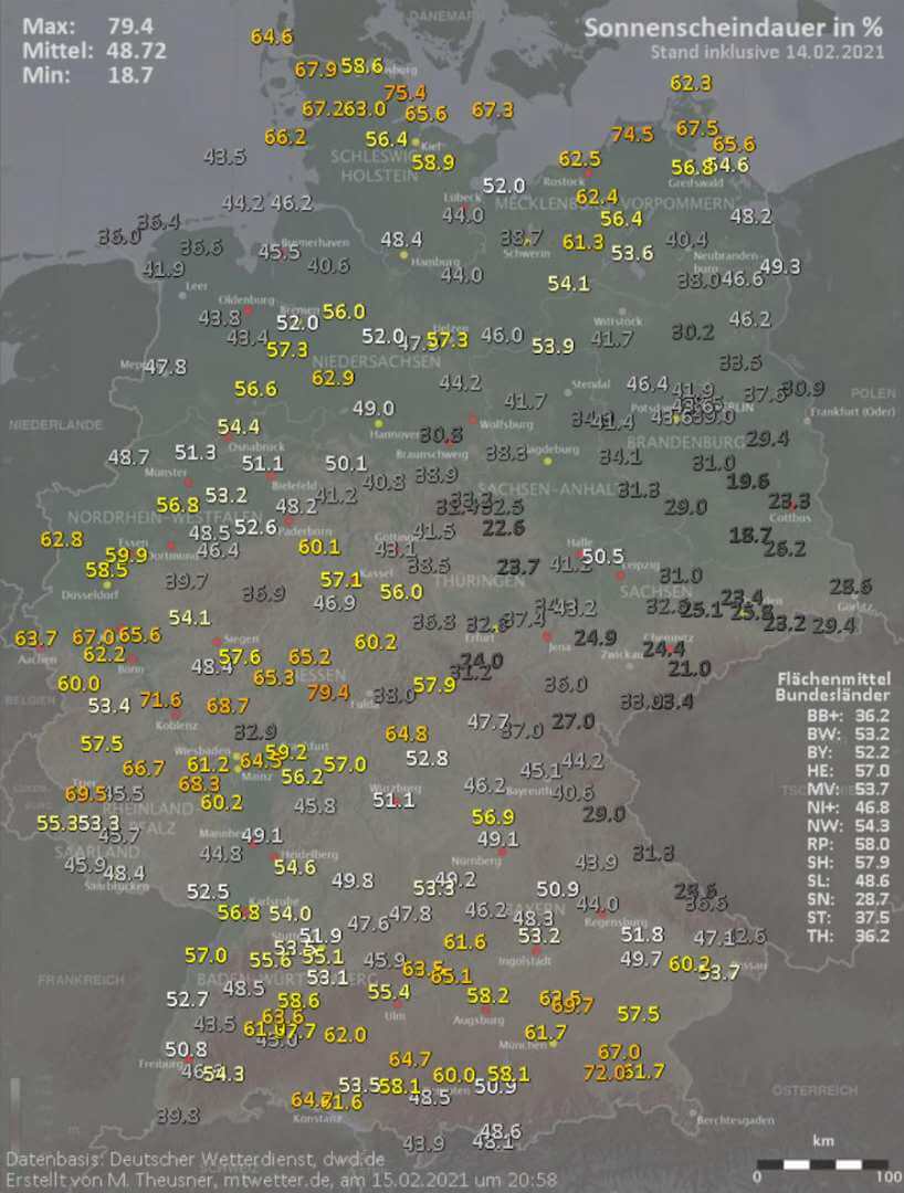 Über dem Osten zu dunkel, sonst eine ausgeglichene Sonnenscheinbilanz Über dem Osten zu dunkel, sonst eine ausgeglichene Sonnenscheinbilanz