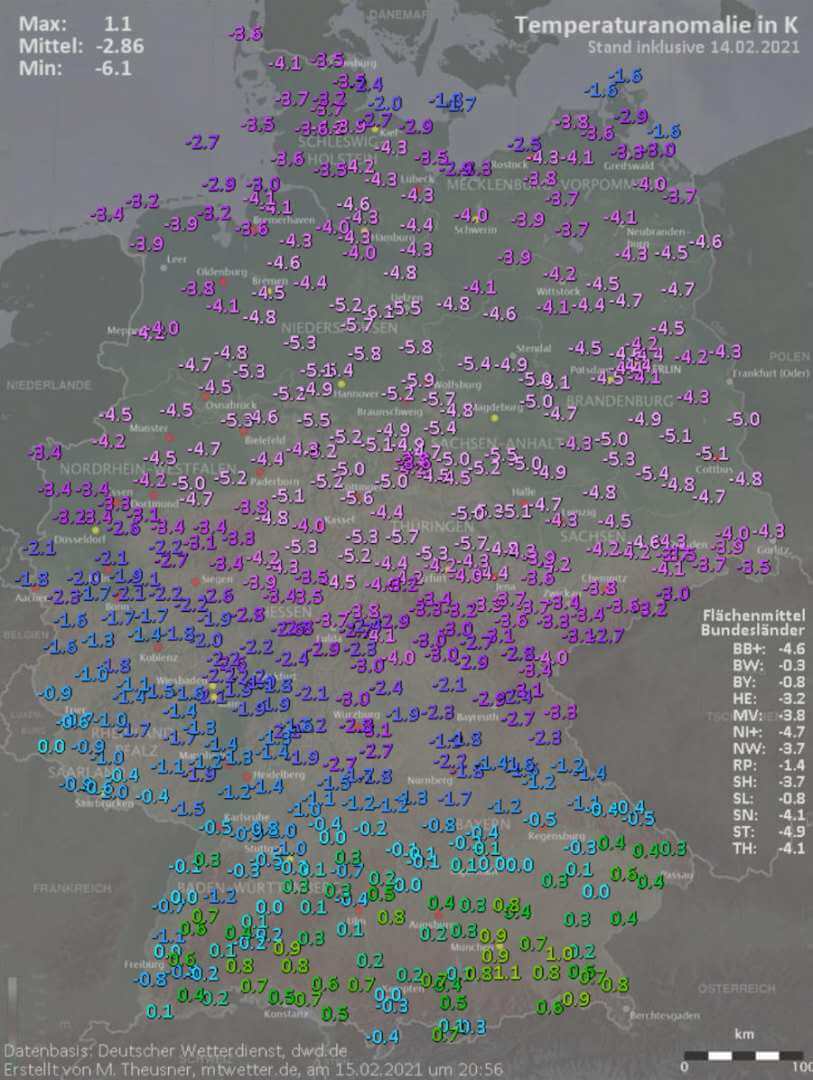 Der Februar ist zu seiner Halbzeit deutlich zu kalt Der Februar ist zu seiner Halbzeit deutlich zu kalt