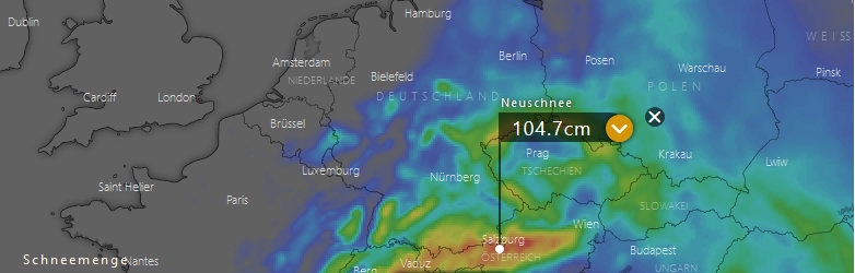 Viel Neuschnee über dem Süden von Deutschland