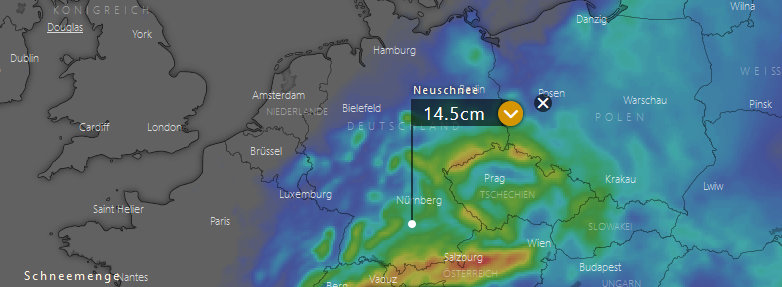 Viel Neuschnee über dem Süden von Deutschland