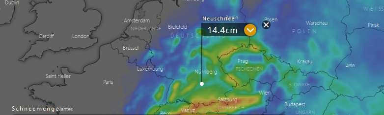 Viel Neuschnee über dem Süden von Deutschland