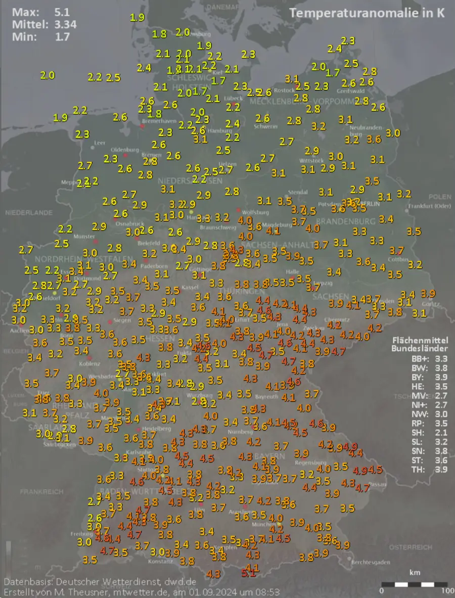 Das Wetter im August 2024 war extrem zu warm Das Wetter im August 2024 war extrem zu warm