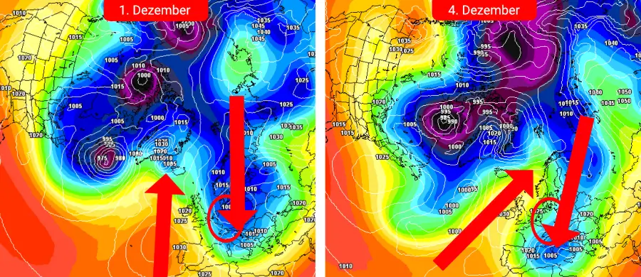 Der Trog intensiviert nach der Prognose der Amerikaner bis in den Dezember hinein Der Trog intensiviert nach der Prognose der Amerikaner bis in den Dezember hinein