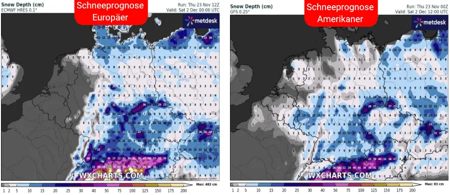 Die Schneeprognose der Europäer und der Amerikaner bis zum 2. Dezember Die Schneeprognose der Europäer und der Amerikaner bis zum 2. Dezember