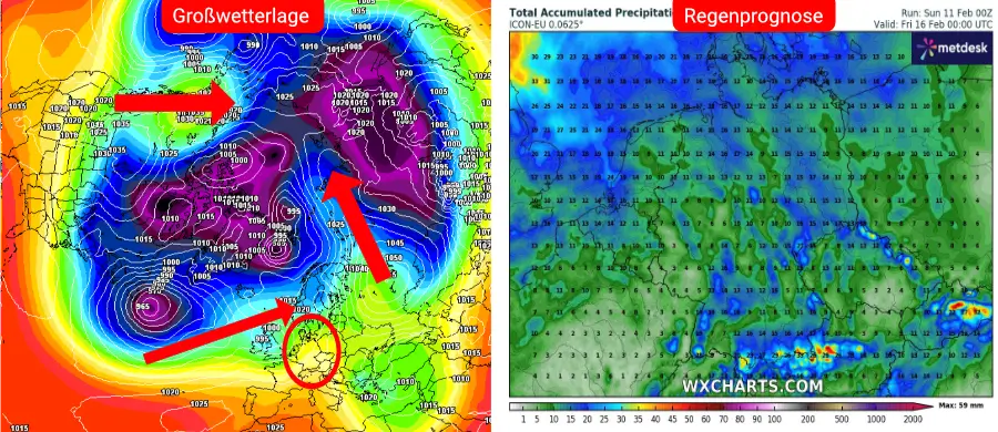 Die Großwetterlage und Niederschlagsprognose des deutschen Vorhersage-Modells Die Großwetterlage und Niederschlagsprognose des deutschen Vorhersage-Modells