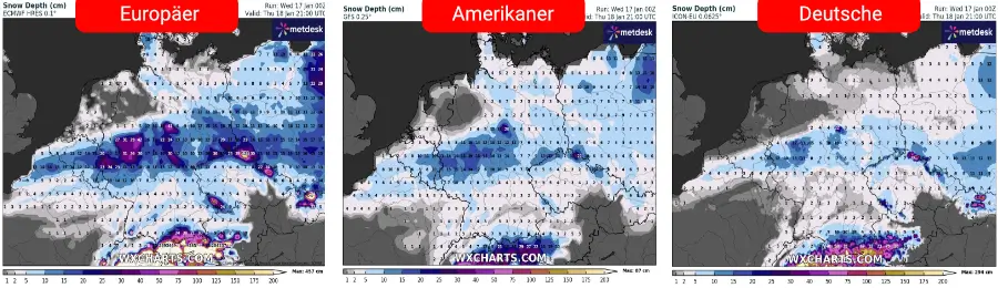 Die Schneeprognose der Vorhersage-Modelle Die Schneeprognose der Vorhersage-Modelle