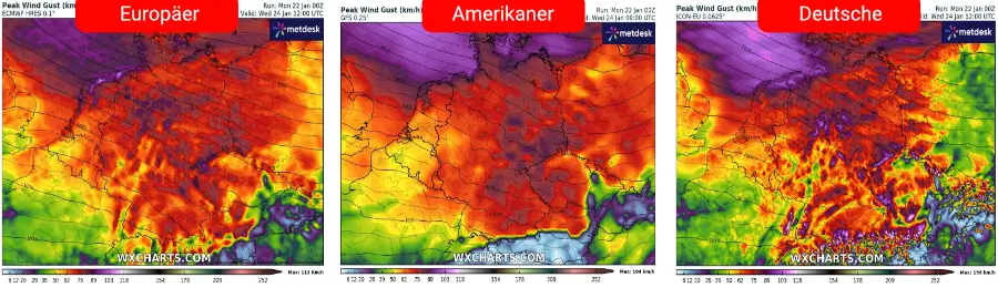 Die Windprognose - Der vorläufige Höhepunkt der Sturmtiefserie wird Mittwochnachmittag erwartet Die Windprognose - Der vorläufige Höhepunkt der Sturmtiefserie wird Mittwochnachmittag erwartet