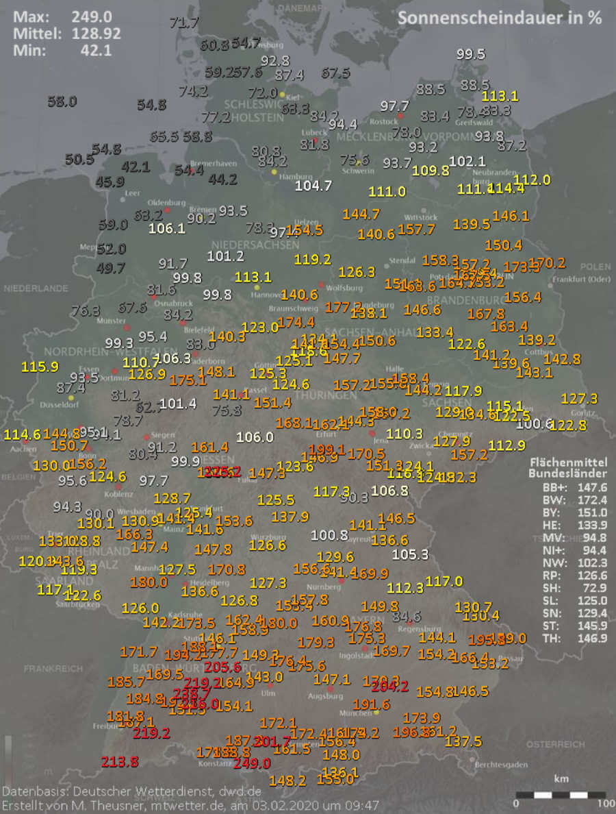 Der Januar 2020 hatte vor allem über dem Süden viel Sonnenschein zu bieten