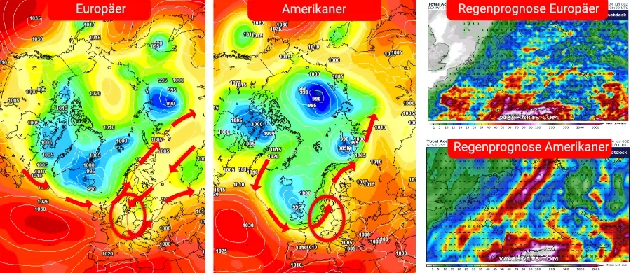 Die Großwetterlage und Niederschlagsprognose der Vorhersage-Modelle Die Großwetterlage und Niederschlagsprognose der Vorhersage-Modelle