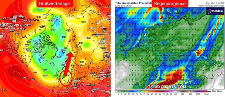 Die Großwetterlage und Niederschlagsprognose nach dem deutschen Vorhersagemodell Die Großwetterlage und Niederschlagsprognose nach dem deutschen Vorhersagemodell