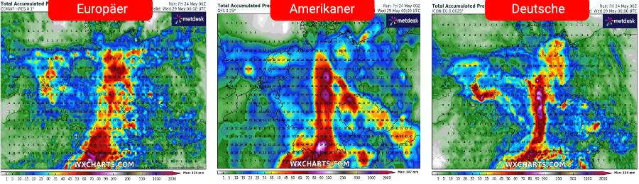 Erneut sind über Deutschland unwetterartige Niederschlagsmengen zu erwarten Erneut sind über Deutschland unwetterartige Niederschlagsmengen zu erwarten