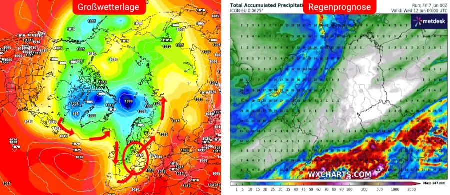Die Großwetterlage und Niederschlagsprognose des deutschen Vorhersage-Modells Die Großwetterlage und Niederschlagsprognose des deutschen Vorhersage-Modells