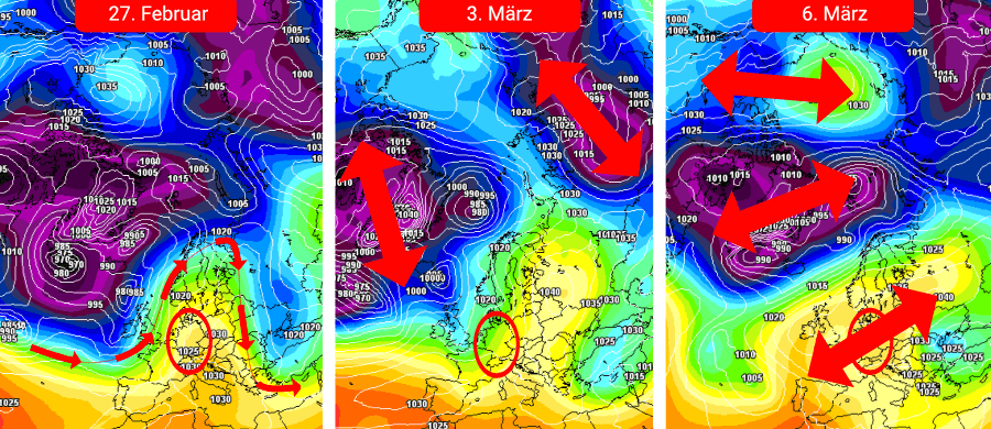 Polarwirbelsplit im Ansatz mit einer gewaltigen Hochdruckblase über Europa Polarwirbelsplit im Ansatz mit einer gewaltigen Hochdruckblase über Europa