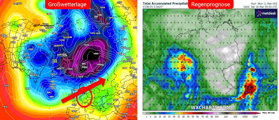 Die Großwetterlage und Niederschlagsprognose des deutschen Vorhersage-Modells Die Großwetterlage und Niederschlagsprognose des deutschen Vorhersage-Modells