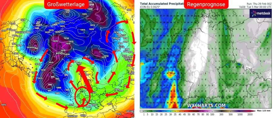 Die Großwetterlage und Niederschlagsprognose des deutschen Vorhersage-Modells Die Großwetterlage und Niederschlagsprognose des deutschen Vorhersage-Modells