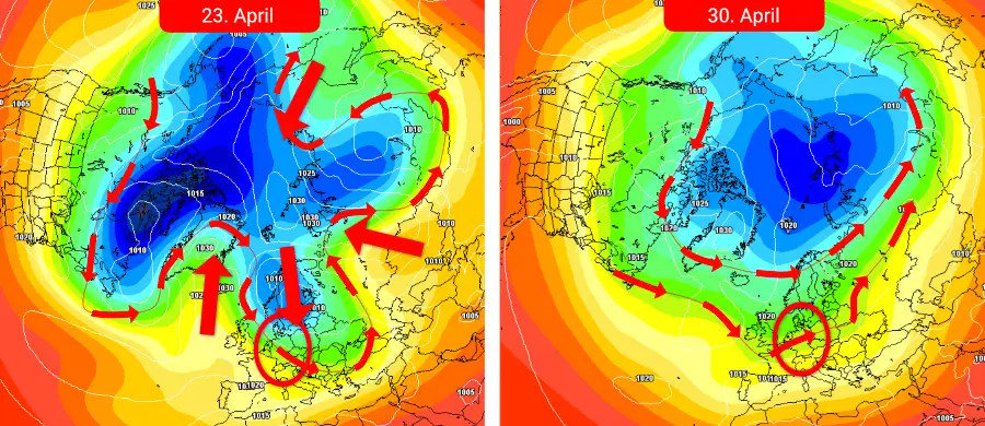 Hohe Wellenbewegung entlang der Polarfront