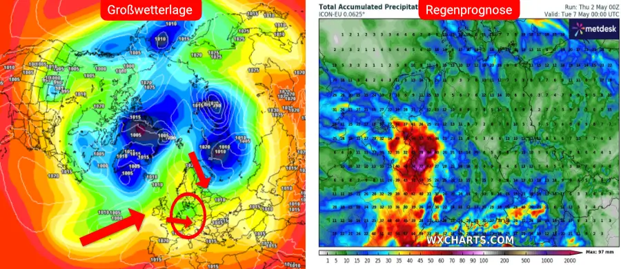 Die Großwetterlage und Niederschlagsprognose des deutschen Vorhersage-Modells Die Großwetterlage und Niederschlagsprognose des deutschen Vorhersage-Modells