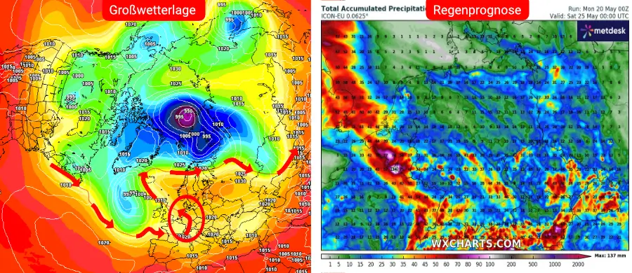 Die Großwetterlage und Niederschlagsprognose des deutschen Vorhersage-Modells Die Großwetterlage und Niederschlagsprognose des deutschen Vorhersage-Modells