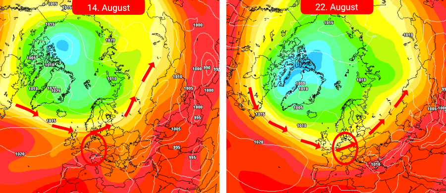 Zunächst geht der Hochsommer in die Verlängerung, doch ist ein Wetterwechsel hin zu einer Südwestwetterlage in der letzten August-Dekade möglich Zunächst geht der Hochsommer in die Verlängerung, doch ist ein Wetterwechsel hin zu einer Südwestwetterlage in der letzten August-Dekade möglich