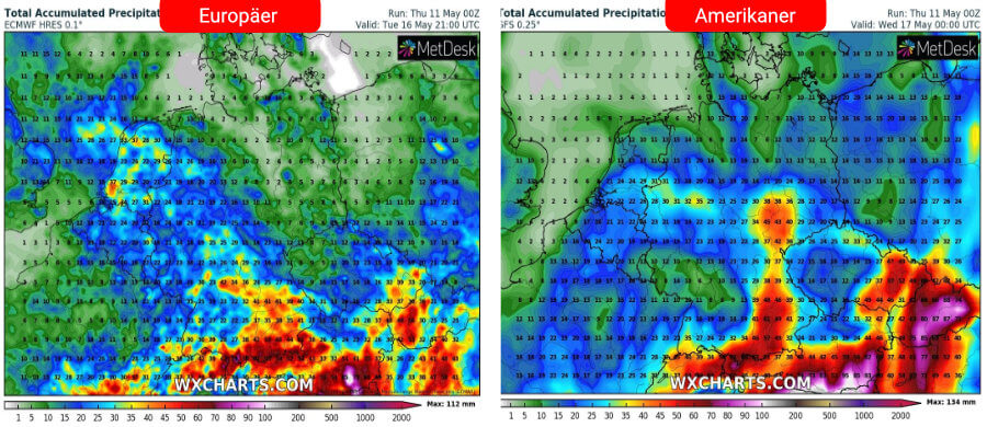 Die Regensummen bis einschließlich Dienstag Die Regensummen bis einschließlich Dienstag