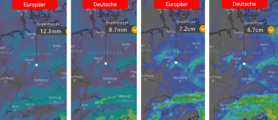 Die Schneeprognose der Vorhersage-Modelle Die Schneeprognose der Vorhersage-Modelle