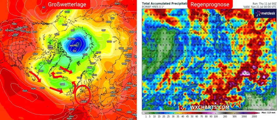 Eine schwül-warme bis heiße Südwestwetterlage baut sich über Deutschland auf Eine schwül-warme bis heiße Südwestwetterlage baut sich über Deutschland auf