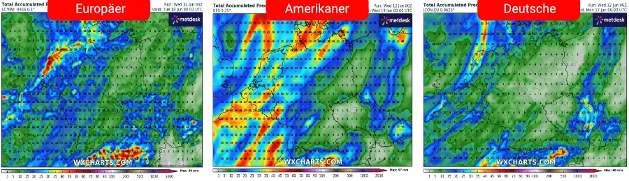 Insbesondere über dem Nordwesten und zum Wochenende auch über dem Westen, sowie über den Gebieten südlich der Donau kräftige Schauer und Gewitter - teils unwetterartig ausfallend Insbesondere über dem Nordwesten und zum Wochenende auch über dem Westen, sowie über den Gebieten südlich der Donau kräftige Schauer und Gewitter - teils unwetterartig ausfallend