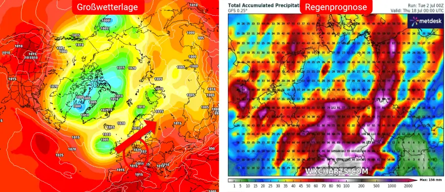 Die Südwestwetterlage ist auch nach dieser Prognose eine Favorit für die weitere Wetterentwicklung Die Südwestwetterlage ist auch nach dieser Prognose eine Favorit für die weitere Wetterentwicklung