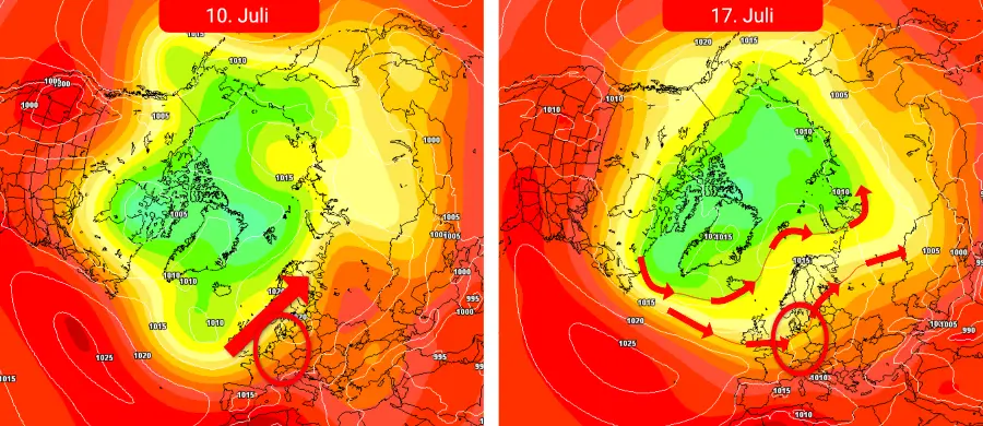 Die schwül-warme und zu Gewittern neigende Südwestwetterlage bleibt auch heute ein Favorit Die schwül-warme und zu Gewittern neigende Südwestwetterlage bleibt auch heute ein Favorit