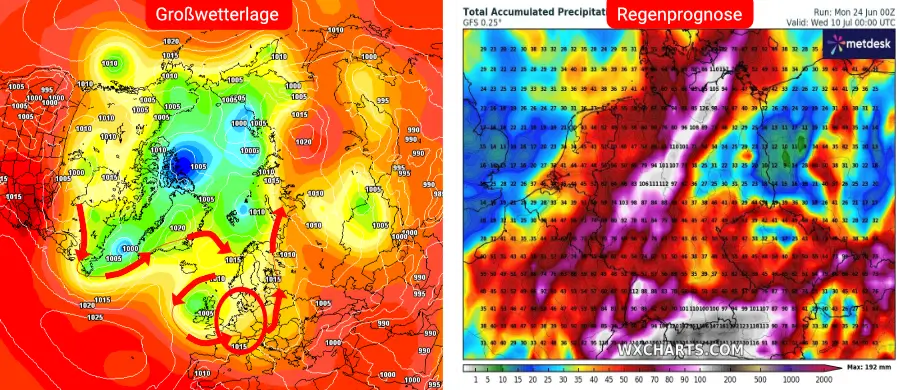 Statt Hochsommer - im Siebenschläferzeitraum eine unwetterträchtige Großwetterlage durch Statt Hochsommer - im Siebenschläferzeitraum eine unwetterträchtige Großwetterlage durch