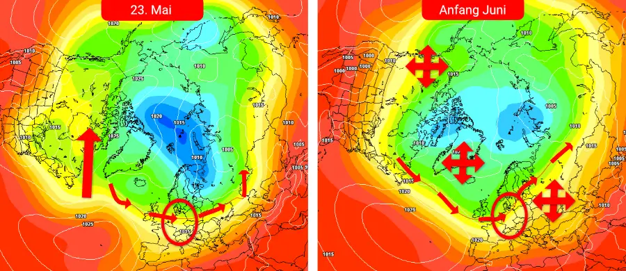 Die Südwestwetterlage kristallisiert sich allmählich als Favorit für den Juni heraus Die Südwestwetterlage kristallisiert sich allmählich als Favorit für den Juni heraus