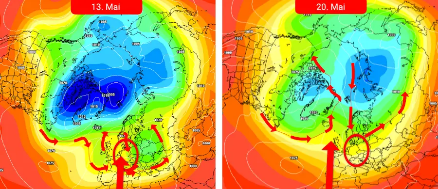 Eine Westwetterlage hat keine Chance - ungewöhnlich heftig ist die Hochdruckdominanz, welche weit in Richtung der Polarregion hineinwirken kann Eine Westwetterlage hat keine Chance - ungewöhnlich heftig ist die Hochdruckdominanz, welche weit in Richtung der Polarregion hineinwirken kann