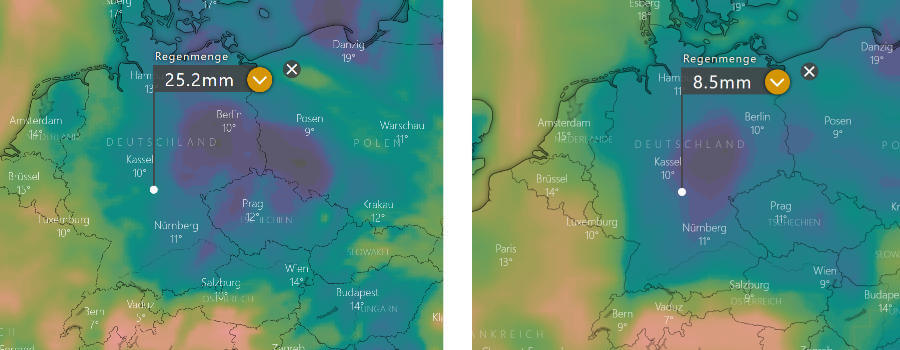 Über dem Westen mehr Regen als über dem Osten Über dem Westen mehr Regen als über dem Osten
