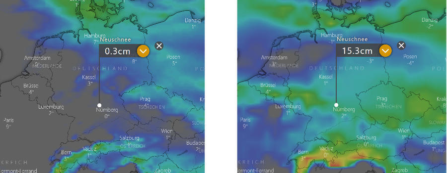 Unterschiedliche Interpretation der Vorhersage-Modelle der Schneeprognose Unterschiedliche Interpretation der Vorhersage-Modelle der Schneeprognose