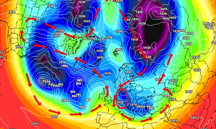 Polarwirbelsplit entgegengesetzt dem Trend der Kontrollläufe Polarwirbelsplit entgegengesetzt dem Trend der Kontrollläufe