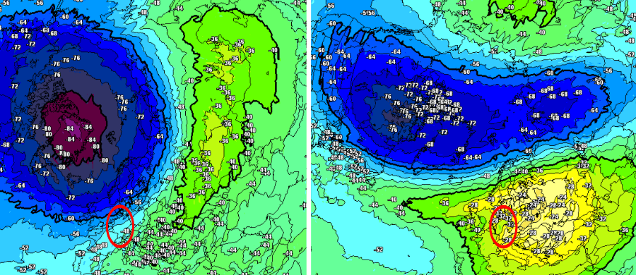 Vom Minor-Warming (li.) zum Major-Warming (re.)? Vom Minor-Warming (li.) zum Major-Warming (re.)?