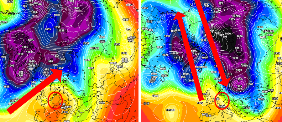 Links die Hochdruckblase, rechts der Polarwirbelsplit Links die Hochdruckblase, rechts der Polarwirbelsplit