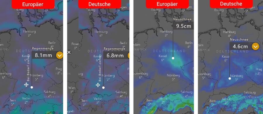 Zeitweiliger - meist leichter - Niederschlag mit absinkender Schneefallgrenze Zeitweiliger - meist leichter - Niederschlag mit absinkender Schneefallgrenze