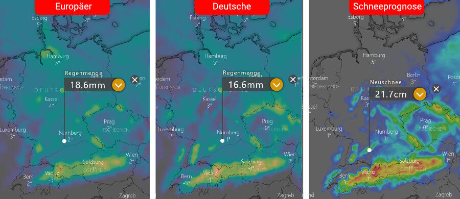 Die Schneeprognose der Vorhersage-Modelle Die Schneeprognose der Vorhersage-Modelle