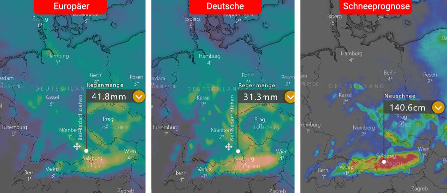 Die Schneeprognose der Vorhersage-Modelle