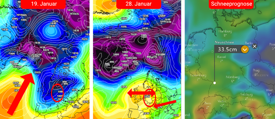 Die Unterschiede in der Wetterprognose der Amerikaner sind deutlich und könnten die letzte Januar über weite Teile von Deutschland tiefwinterlich gestalten Die Unterschiede in der Wetterprognose der Amerikaner sind deutlich und könnten die letzte Januar über weite Teile von Deutschland tiefwinterlich gestalten