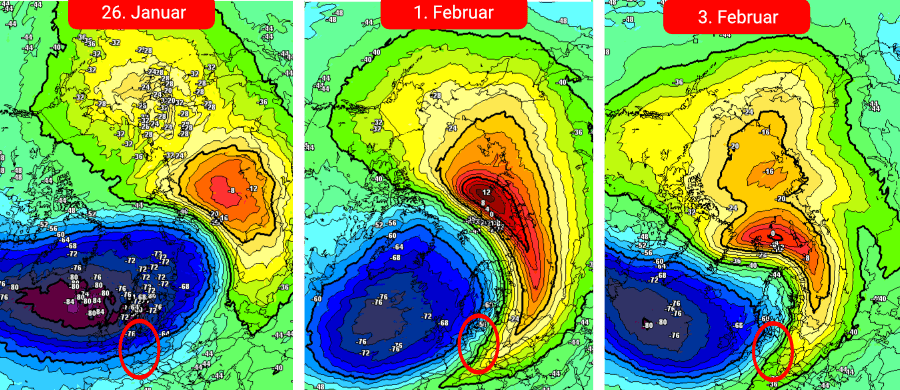 Ein Major-Warming - samt Windumkehr - in Stratosphärenhöhe Ein Major-Warming - samt Windumkehr - in Stratosphärenhöhe