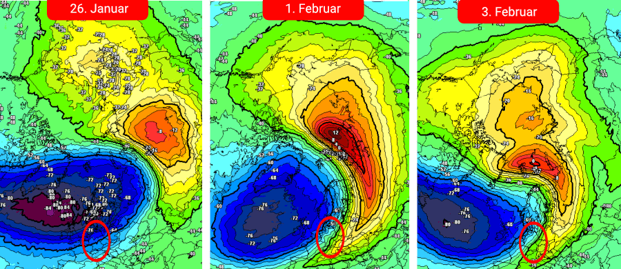 Ein Major-Warming - samt Windumkehr - in Stratosphärenhöhe