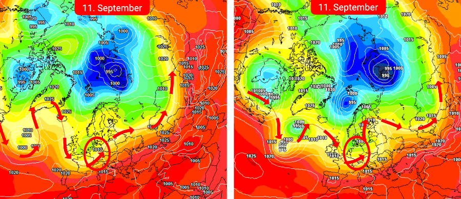 Beide Vorhersage-Modelle favorisieren zum Beginn der zweiten September-Dekade einen Wetterwechsel Beide Vorhersage-Modelle favorisieren zum Beginn der zweiten September-Dekade einen Wetterwechsel