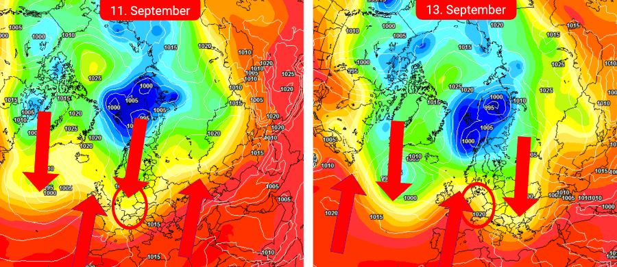 Eine meridional getriggerte Großwetterlage mit Amplitudenverschiebung, was in der zweiten Septemberdekade den Spätsommer nach Deutschland führen kann Eine meridional getriggerte Großwetterlage mit Amplitudenverschiebung, was in der zweiten Septemberdekade den Spätsommer nach Deutschland führen kann