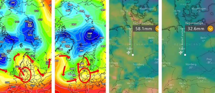 Ein Wetterwechsel mit nachfolgend gradientenschwacher Struktur, was zu einem gemäßigt warmen und unbeständigen Wetter führt Ein Wetterwechsel mit nachfolgend gradientenschwacher Struktur, was zu einem gemäßigt warmen und unbeständigen Wetter führt