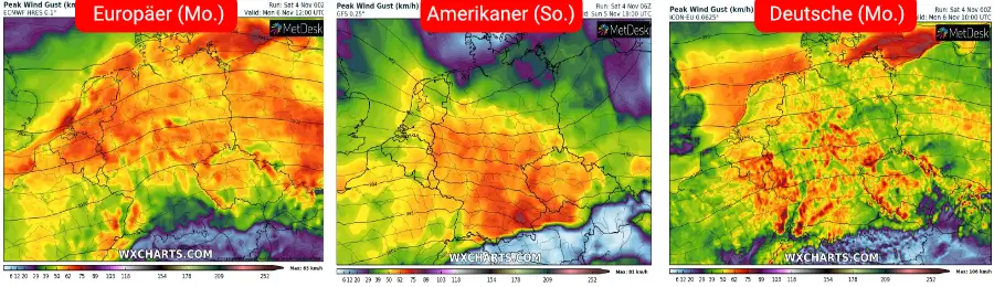 Der Höhepunkt der Starkwindereignisse von Sonntag bis Montag Der Höhepunkt der Starkwindereignisse von Sonntag bis Montag