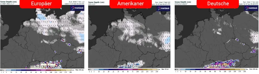 Die Schneeprognose der Vorhersage-Modelle Die Schneeprognose der Vorhersage-Modelle